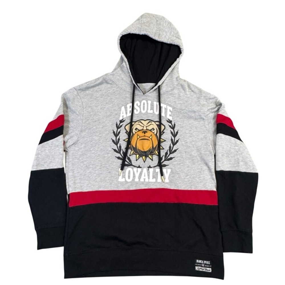 Black Pike Absolute Loyalty Bulldog Graphic Hoodie Colorblock Grey Black Red